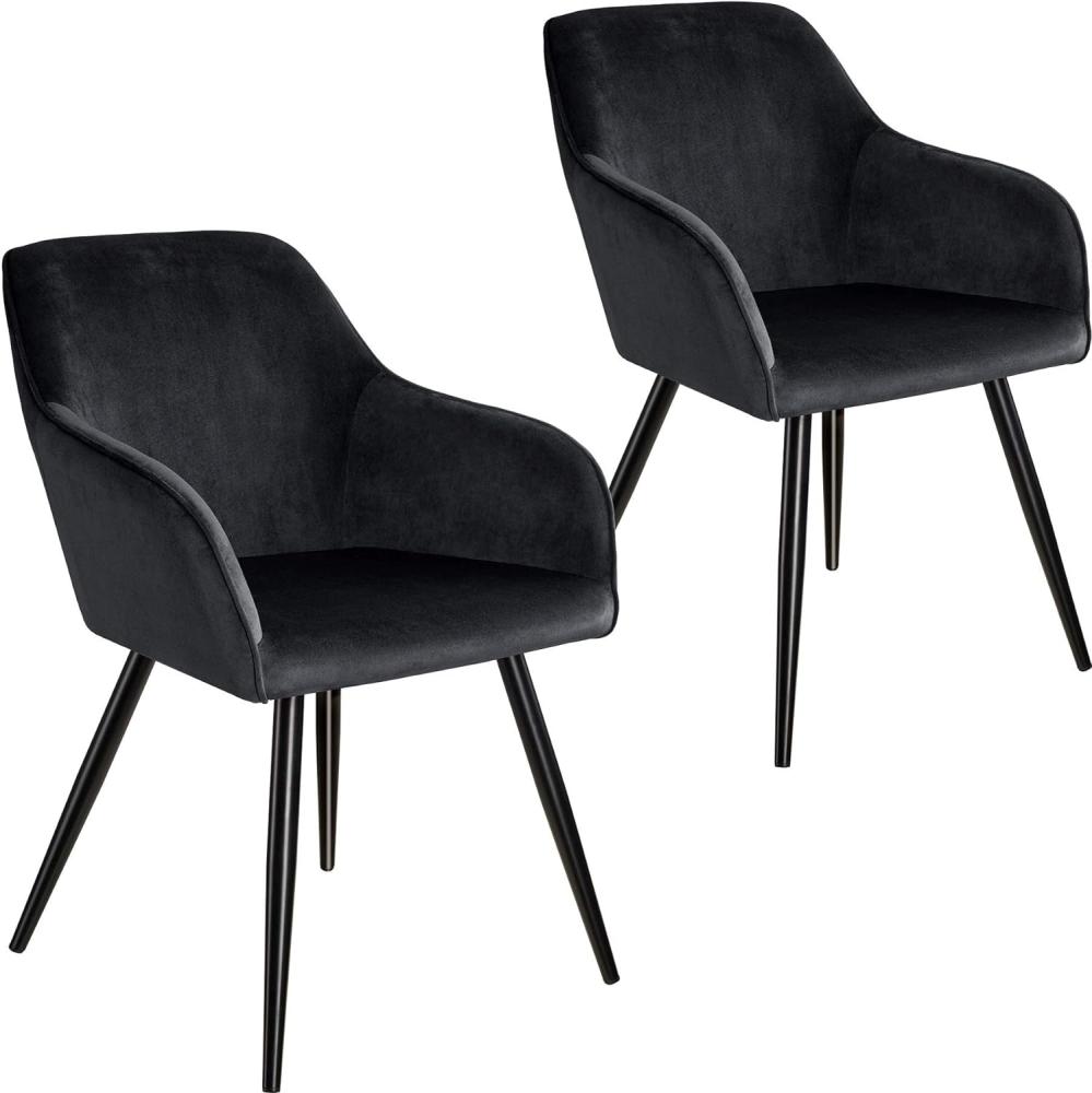2er Set Stuhl Marilyn Samtoptik, schwarze Stuhlbeine - schwarz Bild 1