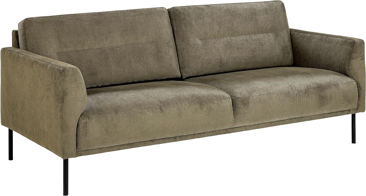AC Design Furniture Gilda 3 Sitzer mit 2 Kissen im Retro Stil, Sektionssofa mit Olivgrünem Cordbezug und Schwarzen Metallbeinen, B: 196 x H: 84 x T: 91 cm Bild 1
