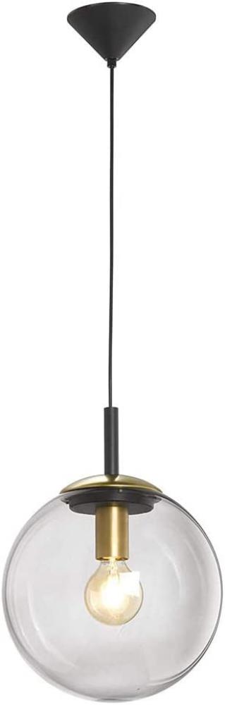 LED Pendelleuchte einflammig Rauchglas Schwarz mit Messing - Kugel Ø 30cm Bild 1
