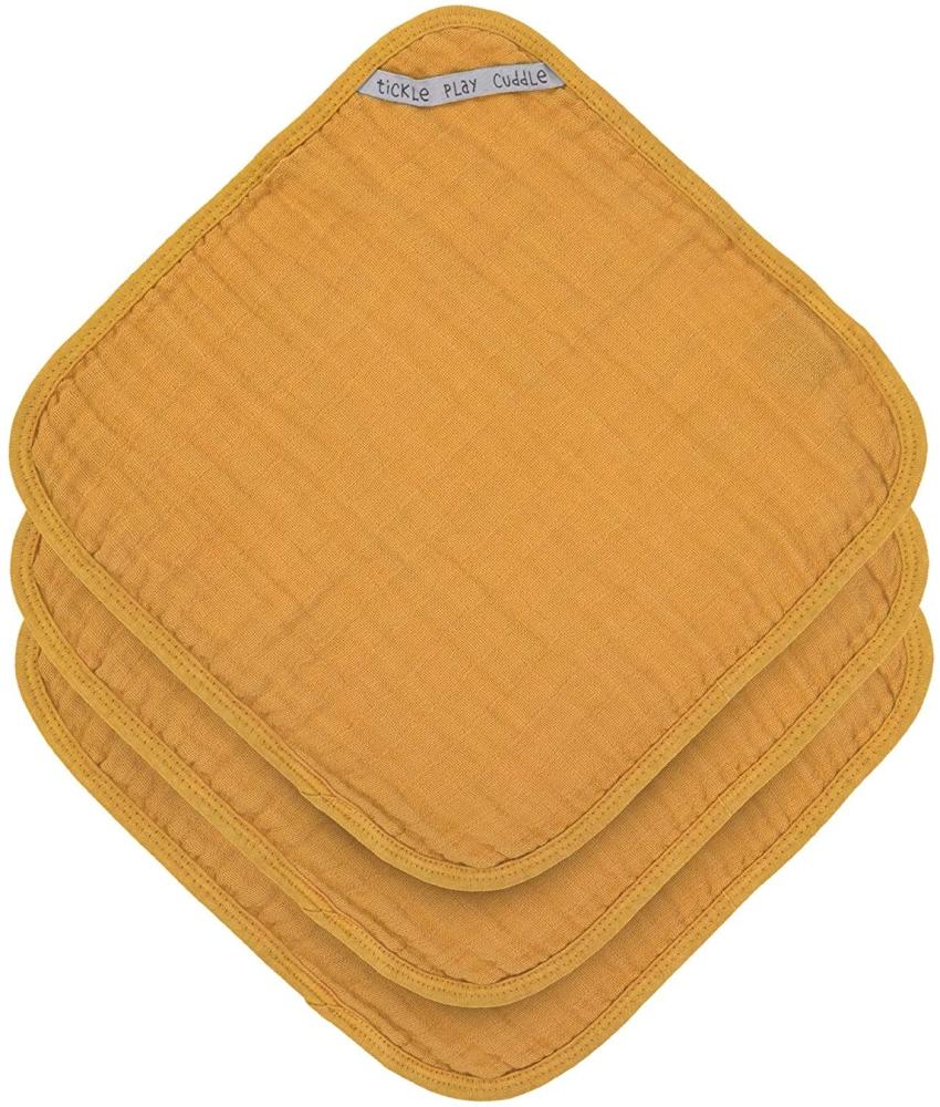 LÄSSIG Muslin Waschlappen Baumwolle 3er Set/Wash Cloth mustard Bild 1