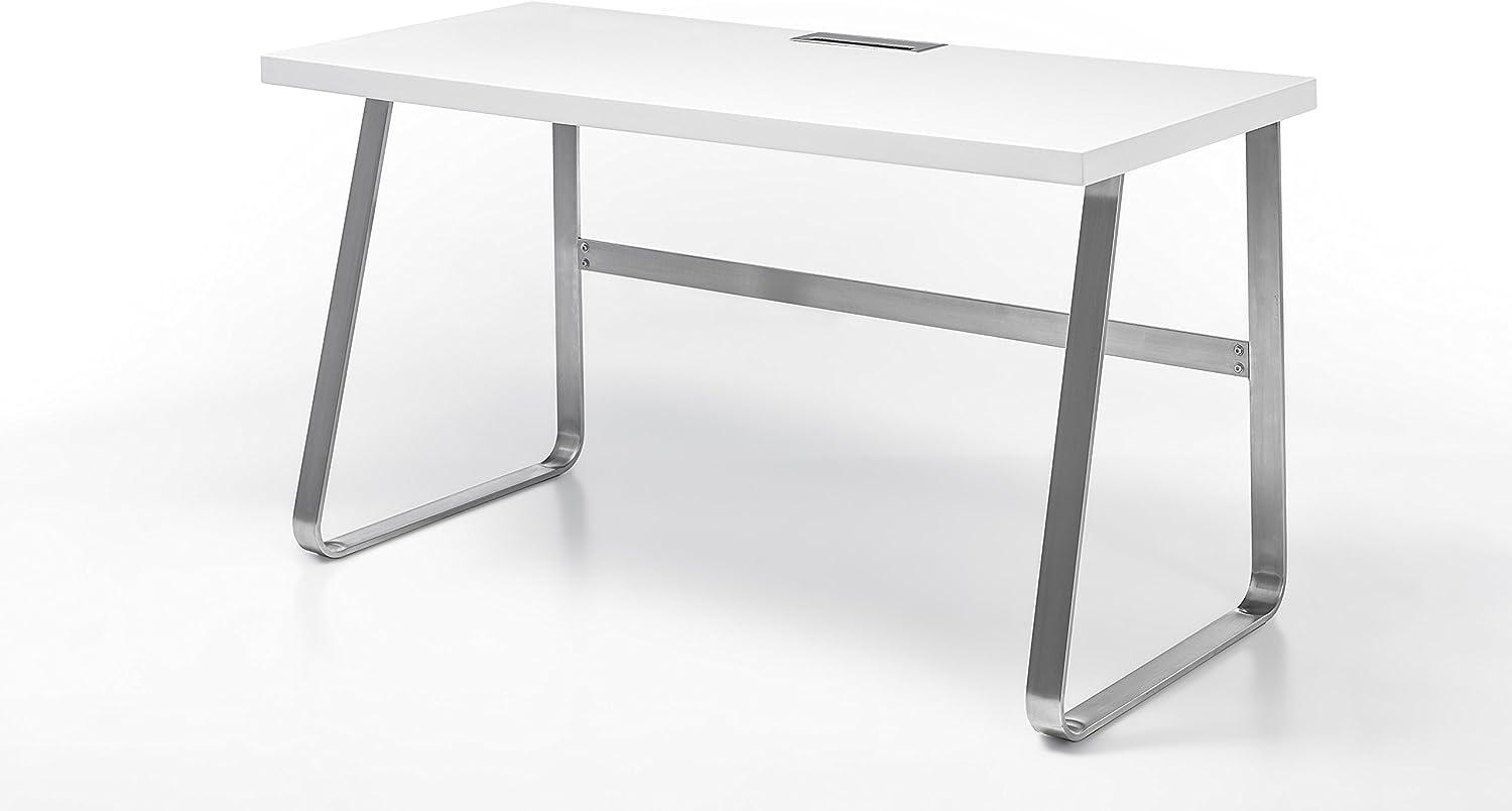 Robas Lund Schreibtisch Computertisch weiß matt, Gestell Edelstahl gebürstet, BxHxT 140x75x60 cm Bild 1