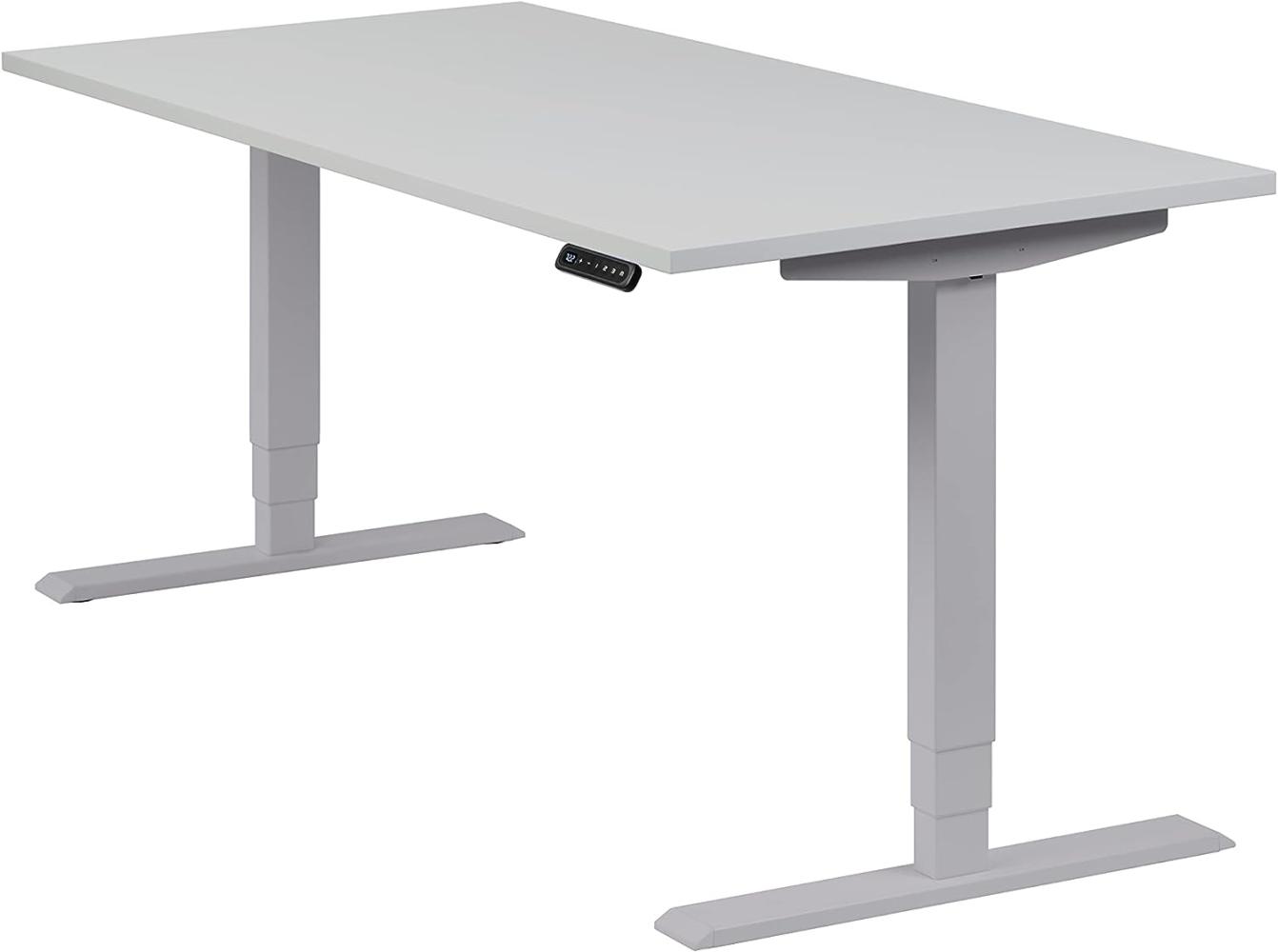 boho office® homedesk - elektrisch stufenlos höhenverstellbares Tischgestell in Silber mit Memoryfunktion, inkl. Tischplatte in 160 x 80 cm in Lichtgrau Bild 1