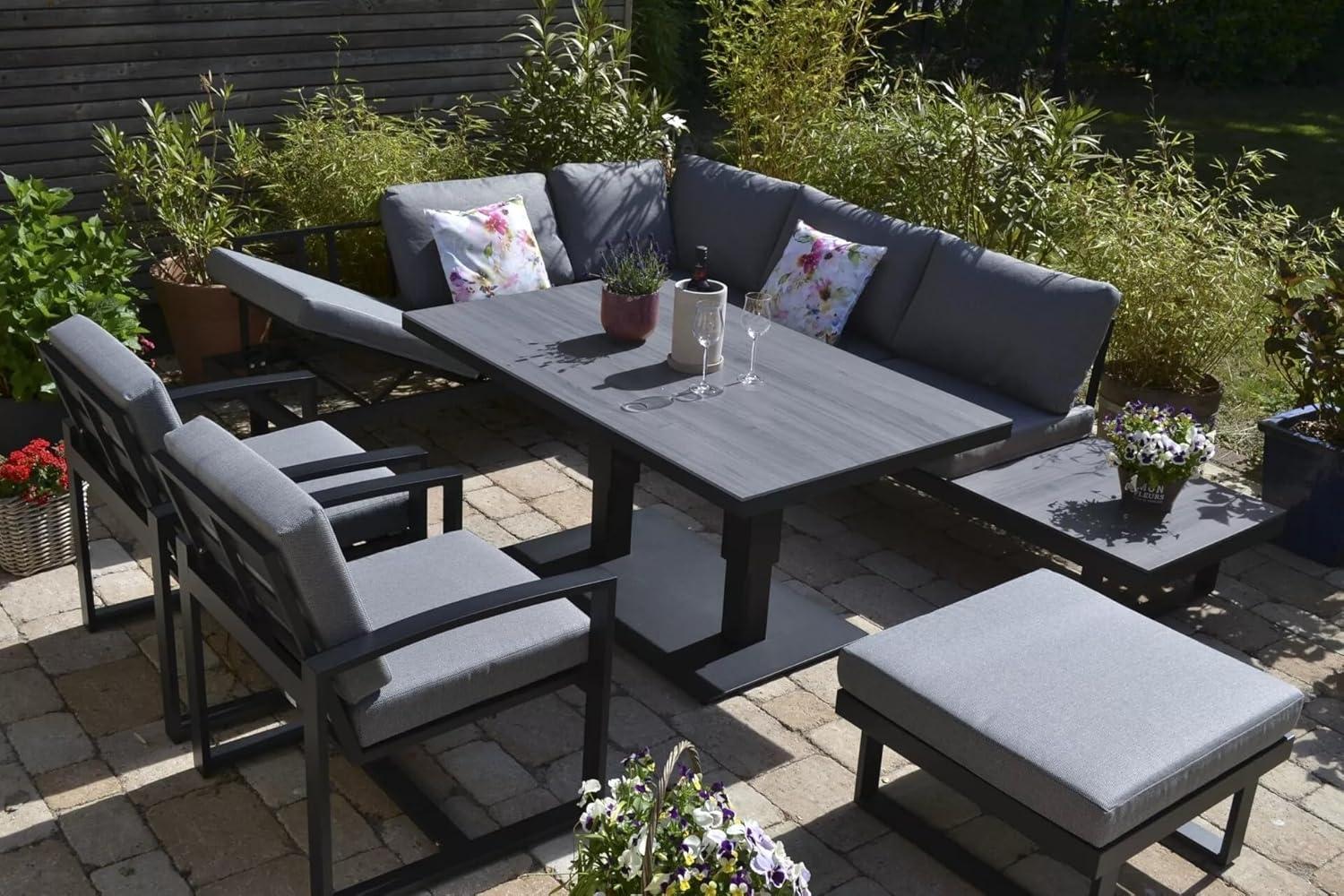 HPL Gartenecklounge Beltona grau + 150x90 cm Lift Tisch höhenverstellbar + 2 Lounge Sessel Bild 1