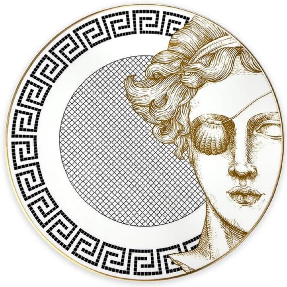 Casa Padrino Luxus Porzellan Teller Frau mit Augenklappe Weiß / Schwarz / Gold Ø 29 cm - Handbemalter Porzellan Essteller - Luxus Qualität - Made in Italy Bild 1