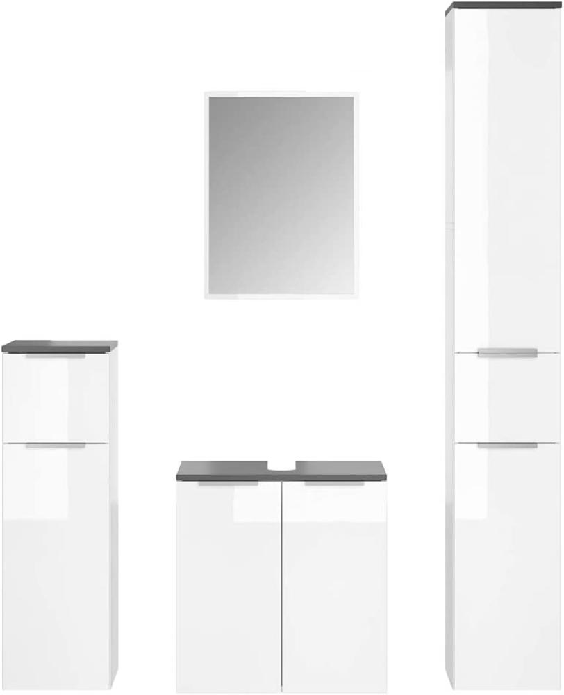 VICCO Badmöbel-Set 'OTIS', Weiß hochglanz, mit Spiegel, Unterschrank, Midischrank & Hochschrank Bild 1