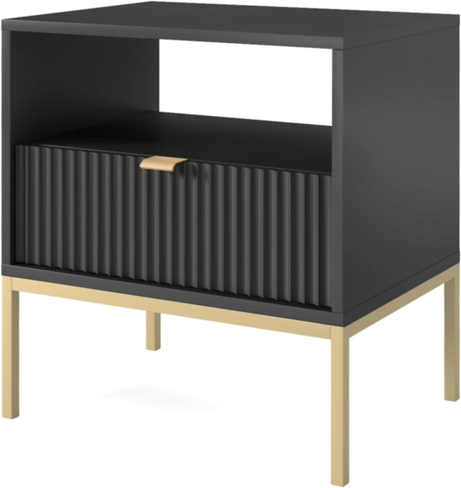 Selsey Vellore Nachttisch, Holzwerkstoff Edelstahl, Schwarz, 54 cm breit Bild 1
