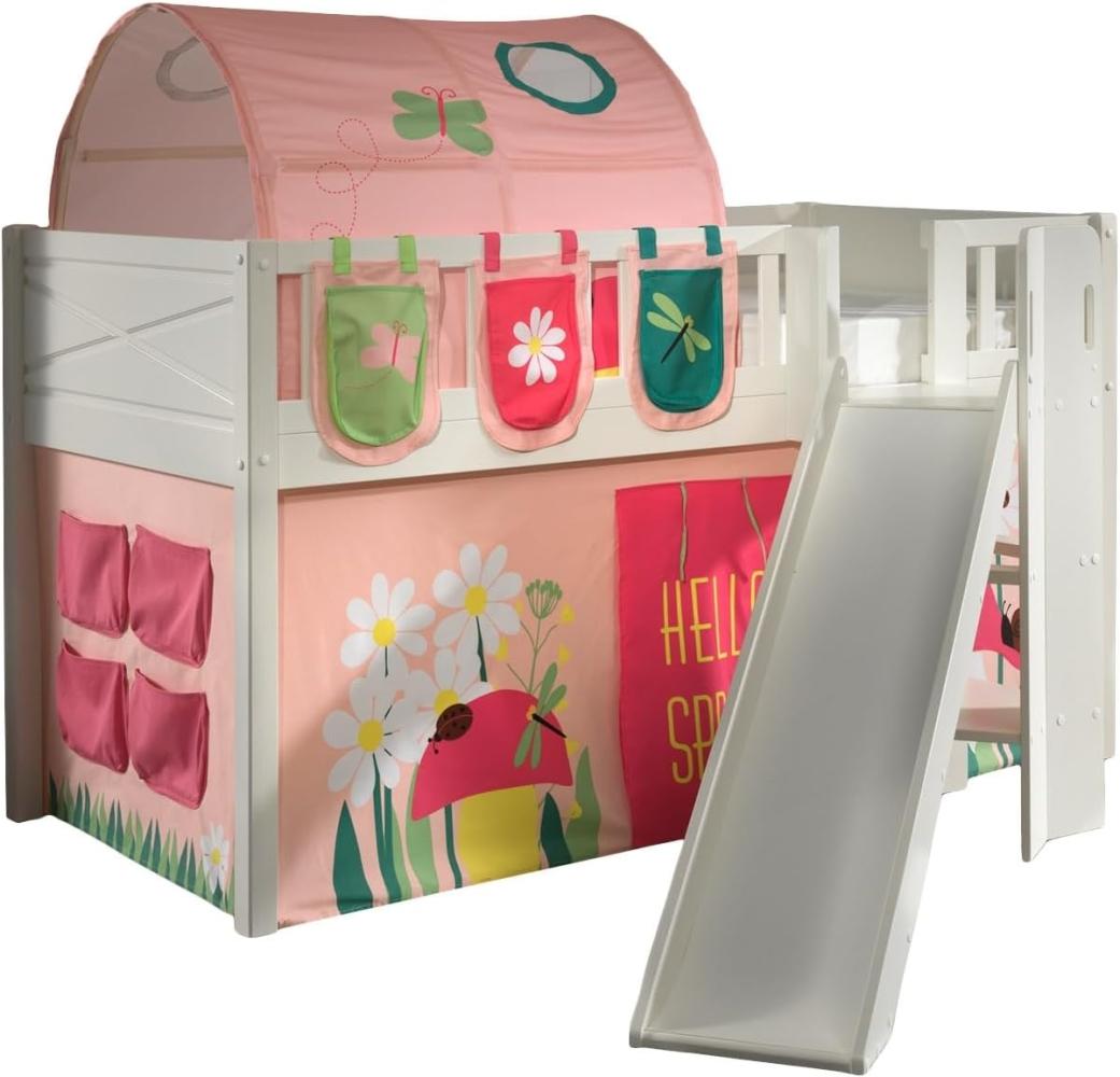 SCOTT Spielbett, LF 90 x 200 cm, mit Rolllattenrost, Rutsche, Leiter und Textilset Vorhang, Tunnel und 3 Taschen "Spring" Bild 1