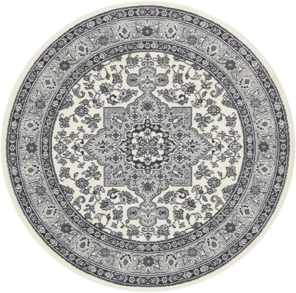 Orientalischer Kurzflor Teppich Parun Täbriz - creme grau - 160 cm Durchmesser Bild 1