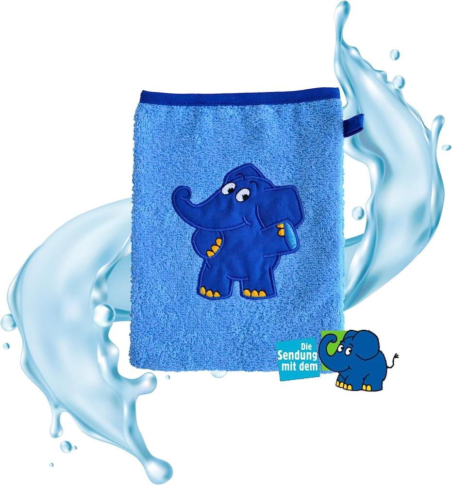Smithy Kinder Waschhandschuh "blauer Elefant" aus Baumwolle Bild 1