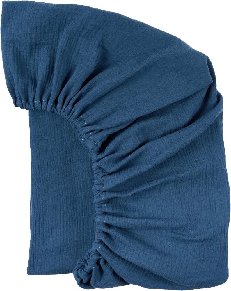 KraftKids Spannbettlaken Musselin Musselin blau aus 100% Baumwolle in Größe 140 x 70 cm, handgearbeitete Matratzenbezug gefertigt in der EU Bild 1