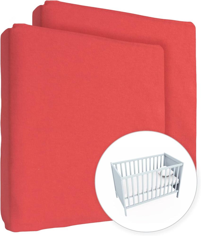 2x Jersey 100% Baumwolle Spannbettlaken für 100x50cm Baby Mini Kinderbett Matratze (rot) Bild 1