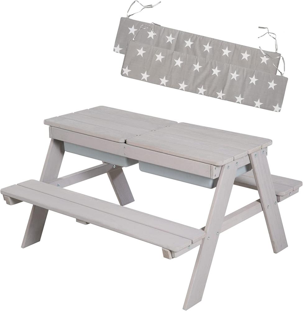roba 'Picknick for 4, Outdoor +' Kindersitzgarnitur mit Spielwannen und Bankkissen, Massivholz grau, 89 x 50 x 85,5 cm Bild 1