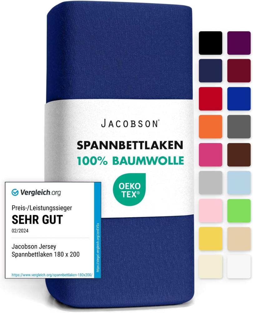 Jacobson Jersey Spannbettlaken Spannbetttuch Baumwolle Bettlaken (120x200-130x200 cm, Royal Blau) Bild 1