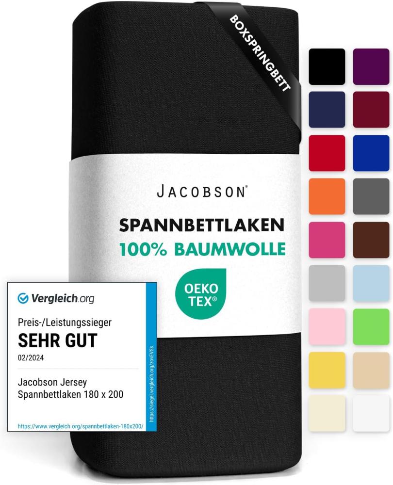 Jacobson Jersey Spannbettlaken Spannbetttuch Baumwolle Bettlaken (180x200-200x220 cm, Schwarz) Bild 1