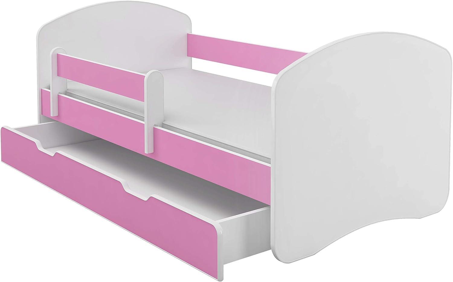 Kinderbett Jugendbett mit einer Schublade und Matratze Weiß ACMA II (140x70 cm + Schublade, Rosa) Bild 1