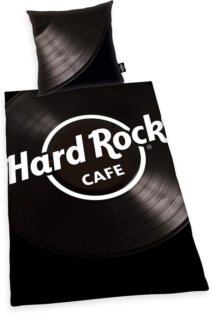 Herding HARD ROCK Bettwäsche-Set, Wendemotiv, Original Hard Rock Café Lizenz, Bettbezug 155 X 220 cm, Kopfkissenbezug 80 x 80 cm, Baumwolle/Renforcé, Schwarz Bild 1