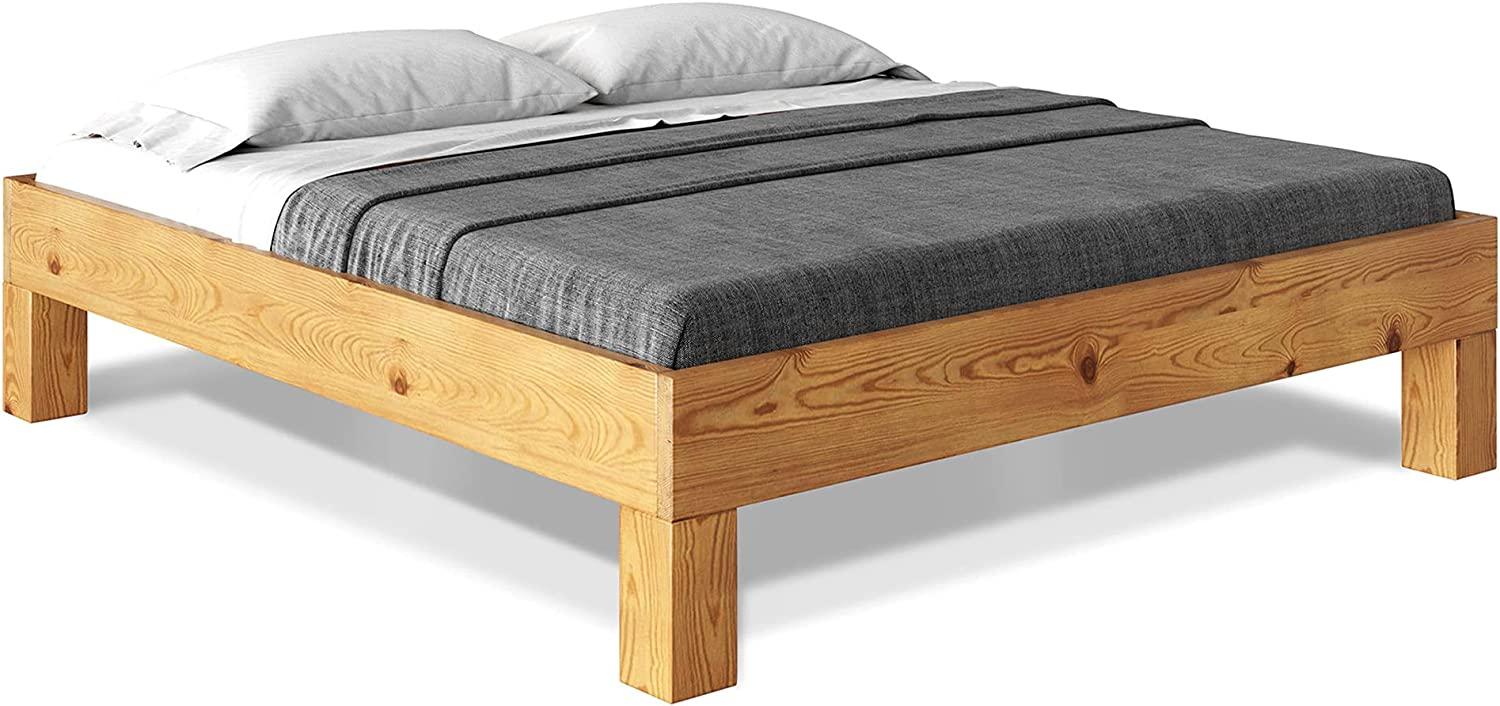 Möbel-Eins CURBY 4-Fuß-Bett ohne Kopfteil, Material Massivholz, rustikale Altholzoptik, Fichte natur 120 x 200 cm Standardhöhe Bild 1