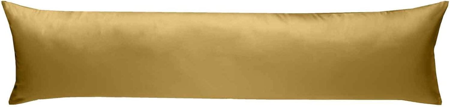Mako-Satin Seitenschläferkissen Bezug uni / einfarbig gold 40x145 cm von Bettwaesche-mit-Stil Bild 1