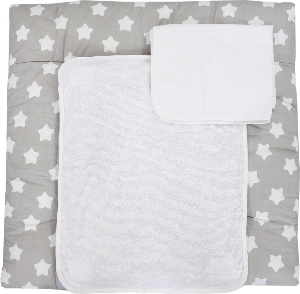 TupTam Wickelauflage inkl. 2 Frotteebezüge Modell MAR02579, Farbe: Grau Große Weiße Sterne, Größe: 70 x 70 cm Bild 1