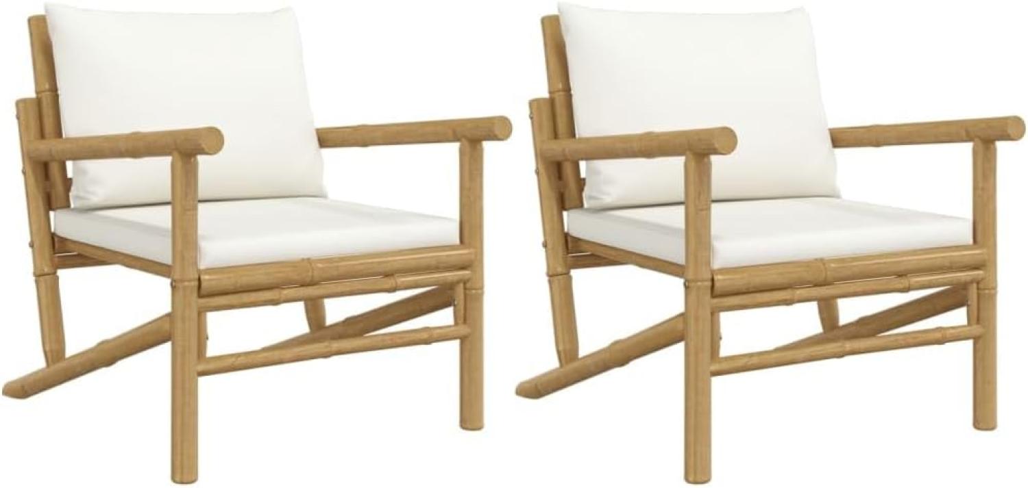 vidaXL Gartenstühle 2 Stk. mit Cremeweißen Kissen Bambus Bild 1