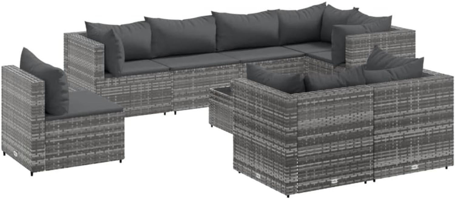 9-tlg. Garten-Lounge-Set mit Kissen Grau Poly Rattan 3308202 Bild 1