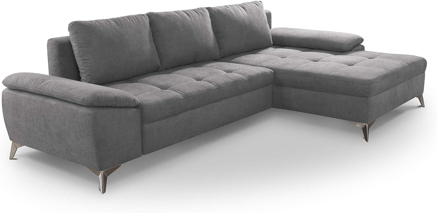 CAVADORE Ecksofa Lina L-Form Sofa mit Longchair und Steppung im Sitz / 270 x 85 x 163 / Flachgewebe: Hellgrau Bild 1