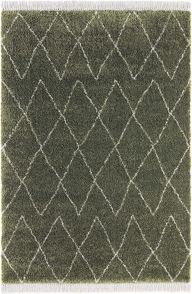 Hochflor Teppich Jade Olivgrün Creme - 80x150x3,5cm Bild 1