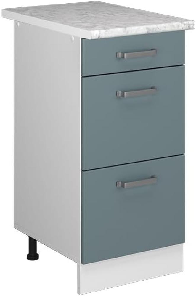 Vicco Küchenunterschrank R-Line, Blau-Grau/Weiß, 40 cm mit Schubladen, und Arbeitsplatte Bild 1