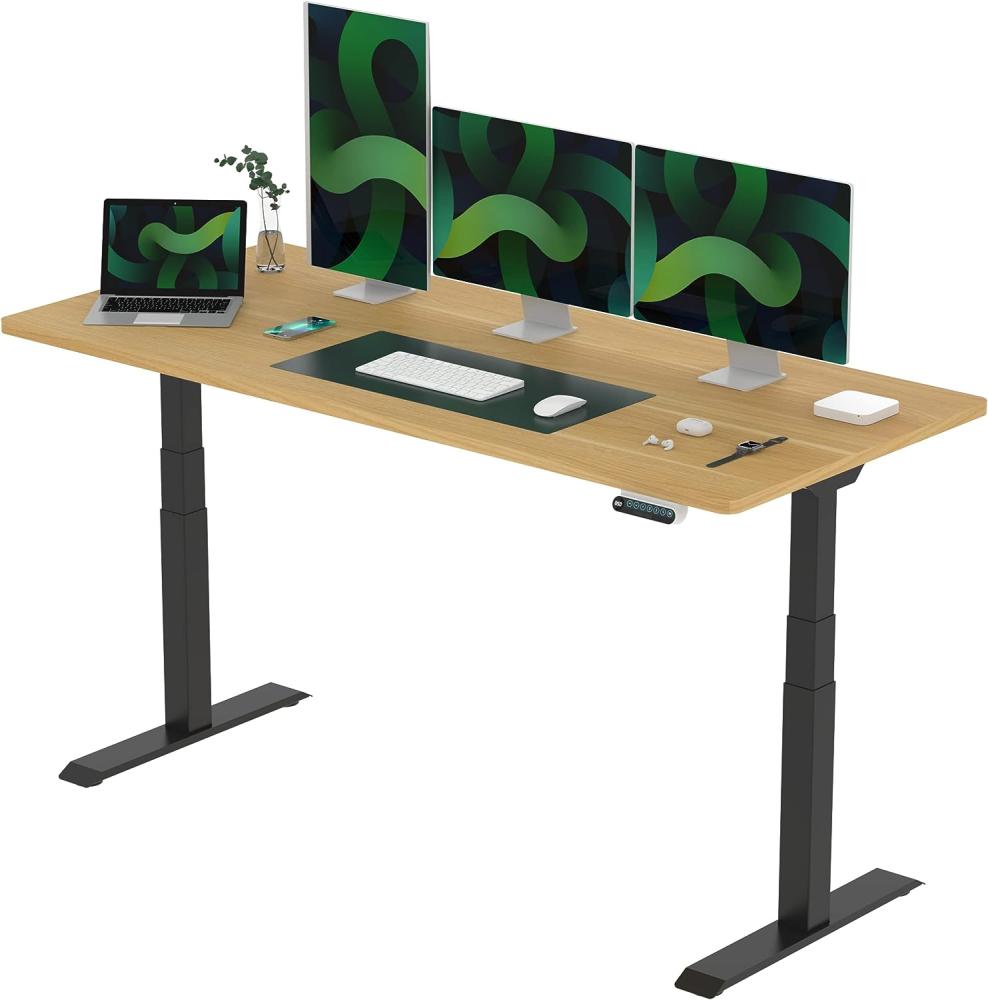 Flexispot E6 Elektrisch höhenverstellbarer Schreibtisch | Ergonomischer Steh-Sitz Tisch mit Memory Funktion | Beugt Rückenschmerzen vor & Macht produktiver (Ahorn, Gestell schwarz, 180x80 cm) Bild 1