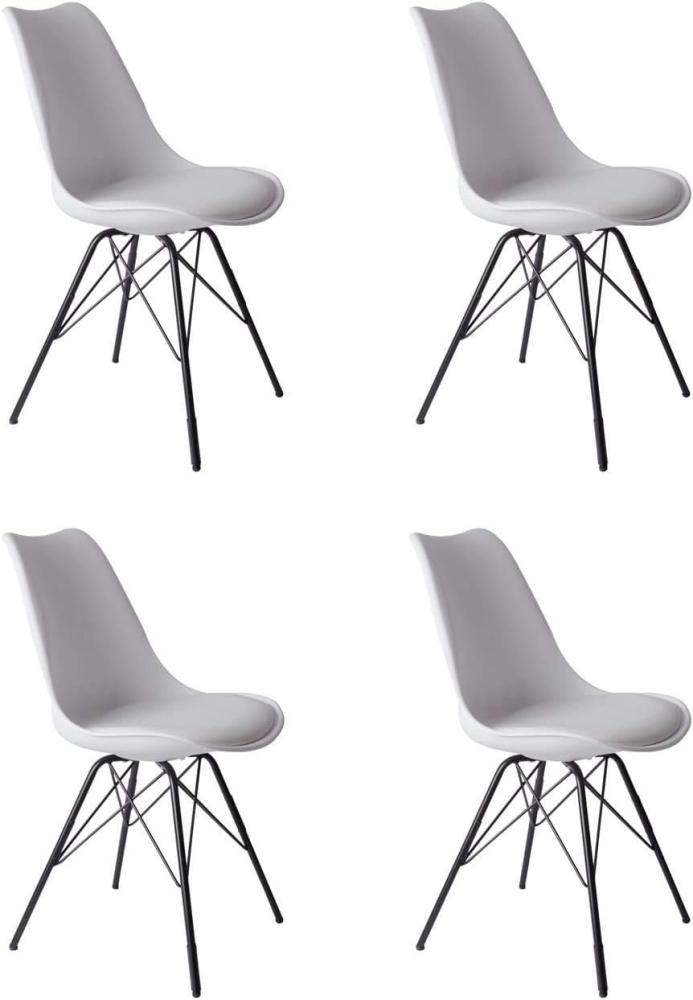 SAM 4er Set Schalenstuhl Lerche, weiß, integriertes Kunstleder-Sitzkissen, Schwarze Metallfüße, Esszimmerstuhl im skandinavischen Stil Bild 1