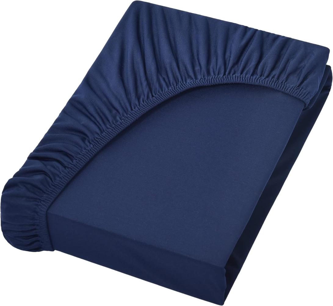 NatureMark Jersey Spannbettlaken, Spannbetttuch 100% Baumwolle in vielen Größen und Farben MARKENQUALITÄT ÖKOTEX Standard 100 | 200x220 cm +40 Steg - Navy blau Bild 1