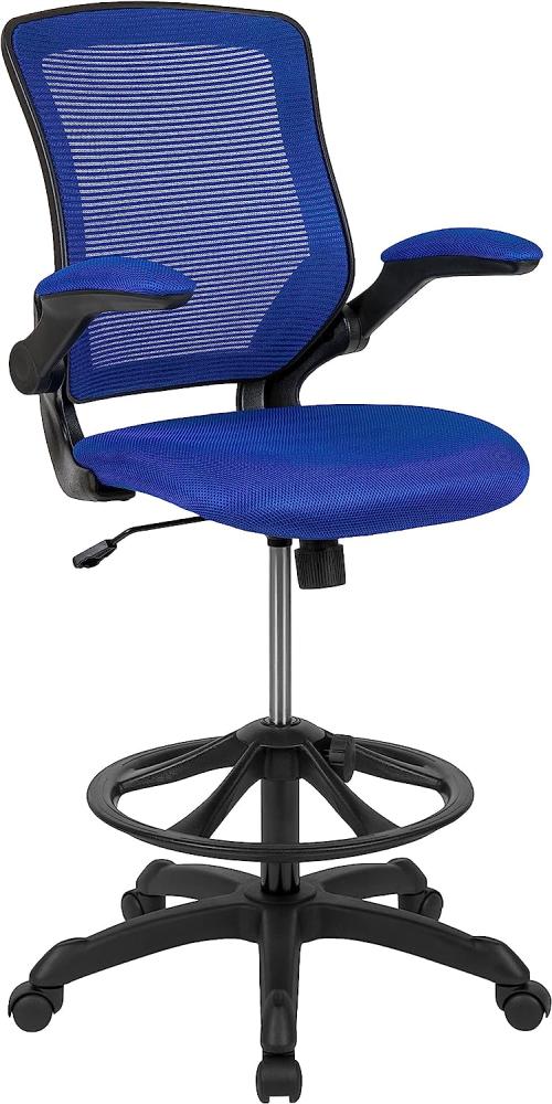 Flash Furniture Ergonomischer Zeichenstuhl mit verstellbarem Fußring und klappbaren Armen, mittellehne, Blau Bild 1