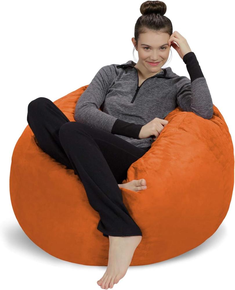 Sofa Sack L-Das Neue Komforterlebnis Sitzsack mit Memory Schaumstoff Füllung-Perfekt zum Relaxen im Wohnzimmer oder Kinderzimmer-Samtig weicher Velour Bezug in Orange Bild 1