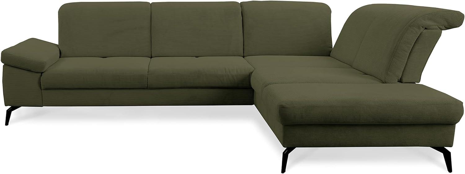 CAVADORE Ecksofa Carmen / Cord-Sofa mit Ottomane, Sitztiefenverstellung, Armteilverstellung + Kopfteilverstellung / 301 x 84 x 195 / Fein-Cord, Grün Bild 1