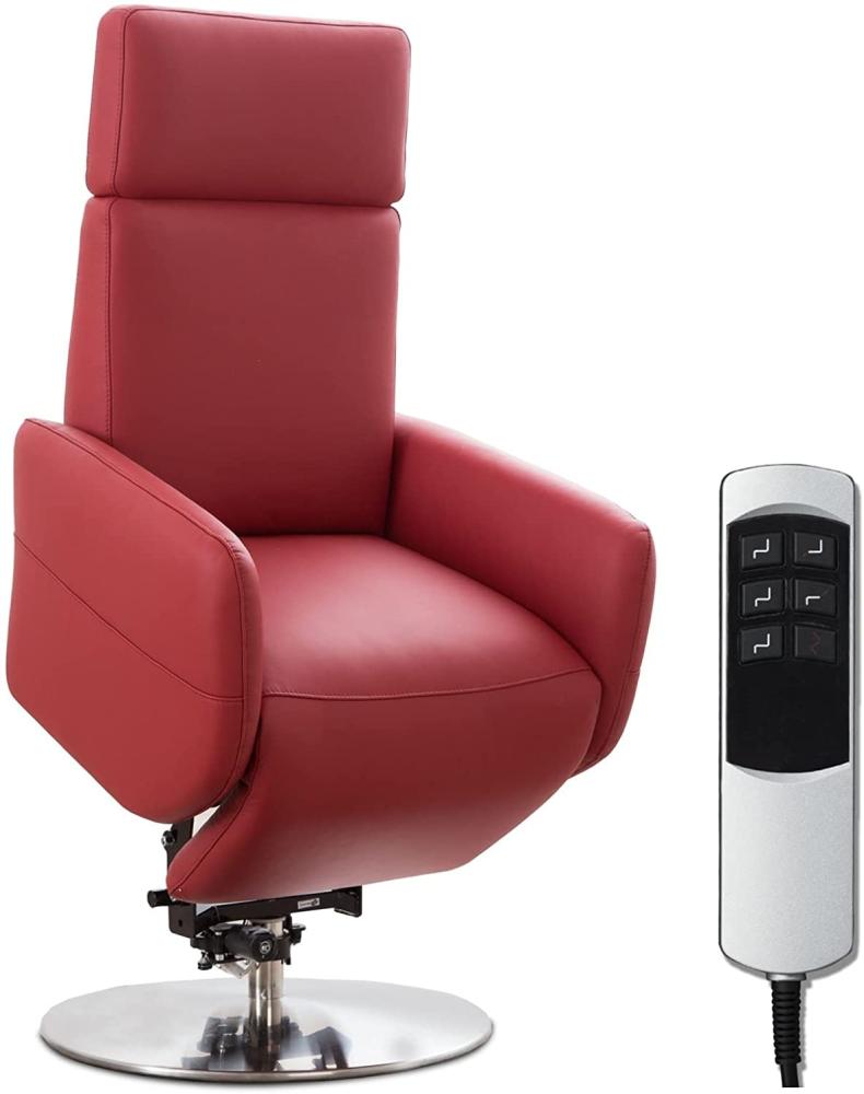 Cavadore TV-Sessel Cobra mit 2 E-Motoren und Aufstehhilfe / Elektrisch verstellbarer Fernsehsessel mit Fernbedienung / Relaxfunktion, Liegefunktion / bis 130 kg / L: 71 x 112 x 82 / Echtleder Rot Bild 1