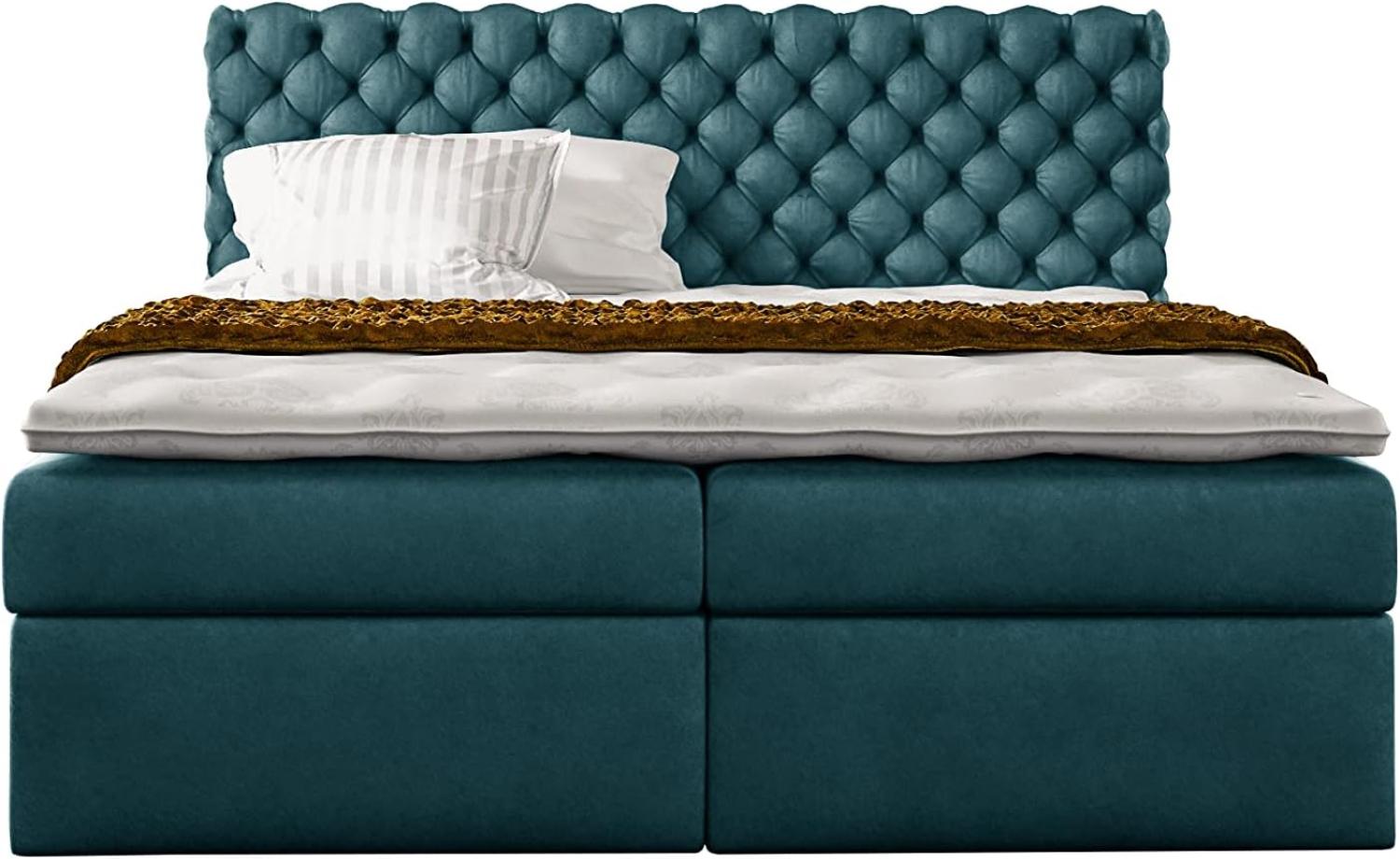 Stylefy 'Alviero' Boxspringbett Velours Jasmine Türkis 180 x 200 cm Bild 1