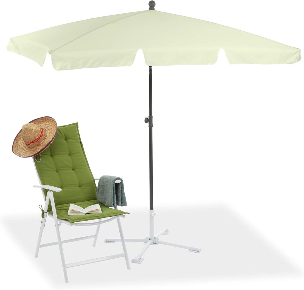 Relaxdays Sonnenschirm rechteckig, 200 x 120 cm Strandschirm, höhenverstellbarer Gartenschirm mit Kippfunktion, hellgelb Bild 1