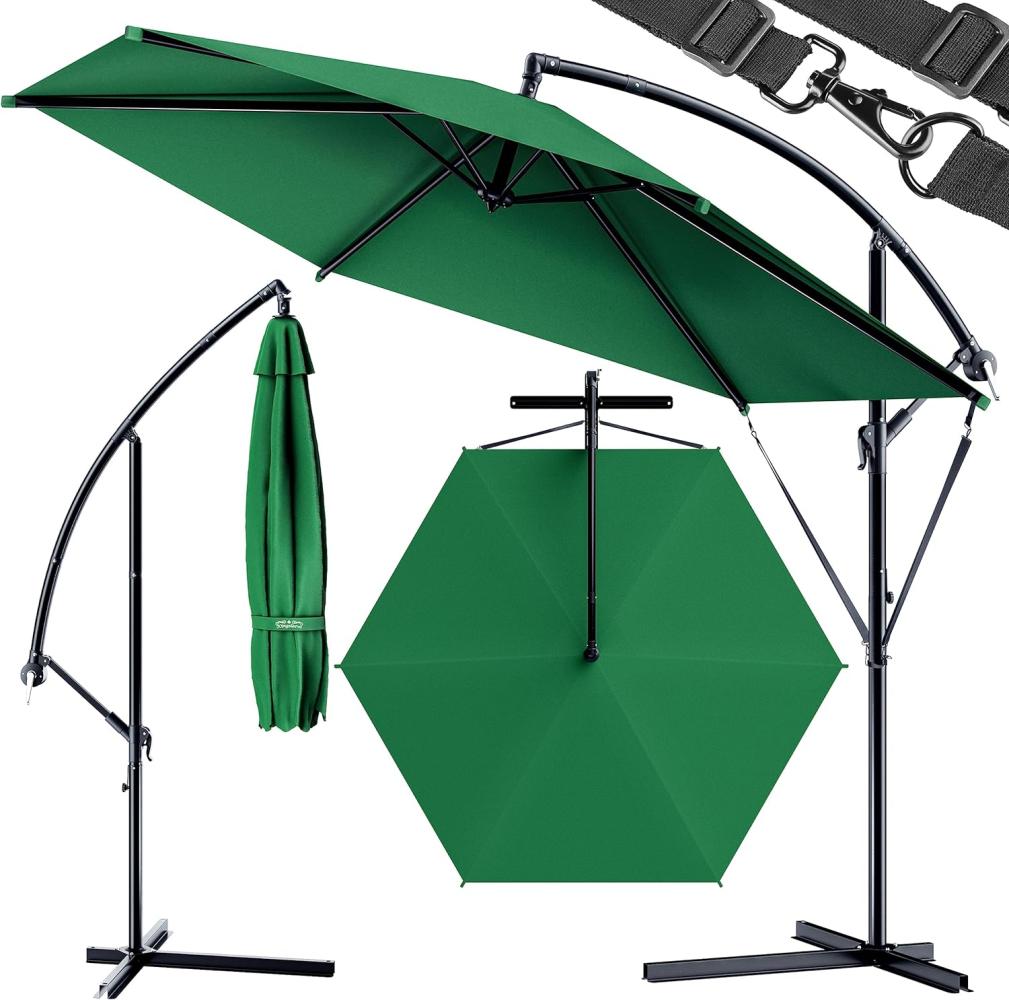 Kingsleeve Sonnenschirm mit Ständer Ø 300 cm UV Schutz 80+ mit Schutzhülle Windsicherung Kurbel Ampelschirm grün Bild 1