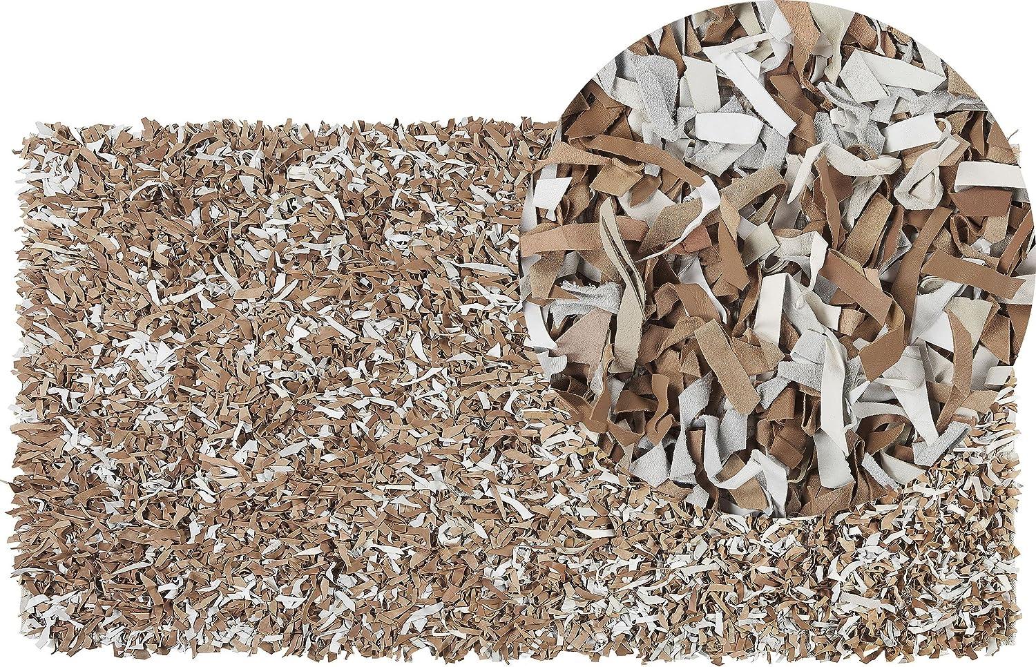 Teppich hellbeige 80 x 150 cm Leder Shaggy MUT Bild 1