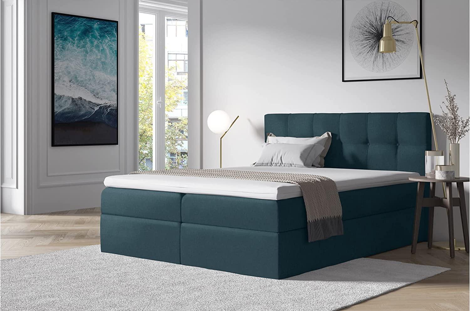 Stylefy 'Cesar' Boxspringbett, Strukturstoff Türkis 120 x 200 cm Bild 1