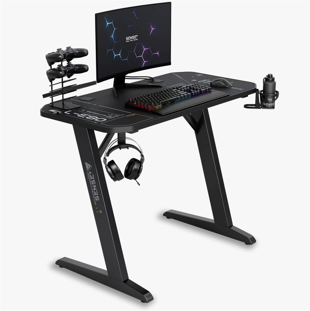 SENSE7 Schreibtisch Nomad Cybernetic, Gaming Tisch 120x60, PC Tisch mit Kopfhörerhaken, Getränkehalter, Controller Halter, Gaming Computertisch mit Kohlefaseroberfläche, Ergonomischer Gaming Desk Bild 1