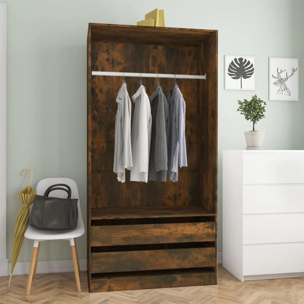 Kleiderschrank, Holzwerkstoff, Räuchereiche, 100x50x200 cm Bild 1