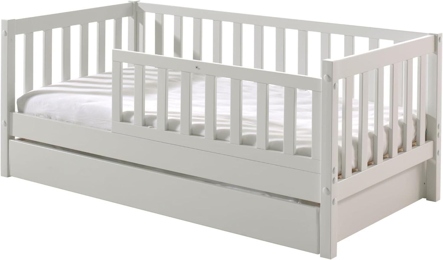 Kinderbett >TODDLER< in Weiß aus Massive Kiefer - 148x60x76cm (BxHxT) Bild 1