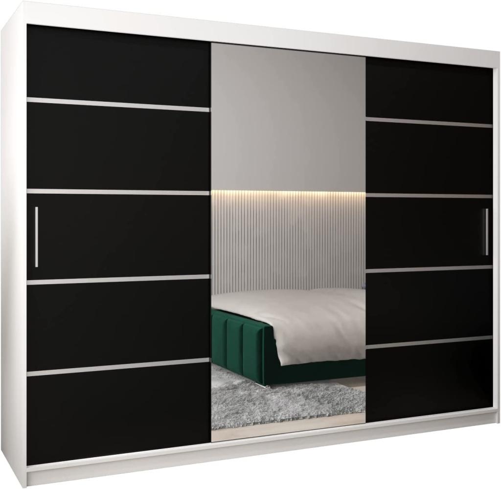 Schwebetürenschrank Verona 2-250cm mit Spiegel Kleiderschrank mit Kleiderstange und Einlegeboden Schlafzimmer- Wohnzimmerschrank Schiebetüren Modern Design (Weiß + Schwarz) Bild 1
