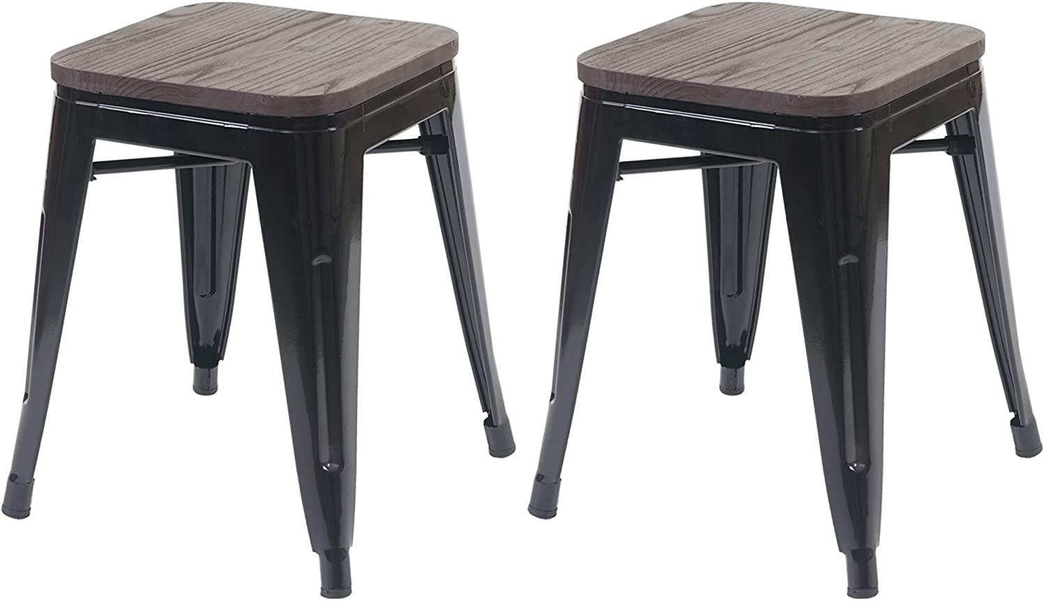 2er-Set Hocker HWC-A73 inkl. Holz-Sitzfläche, Metallhocker Sitzhocker, Metall Industriedesign stapelbar ~ schwarz Bild 1