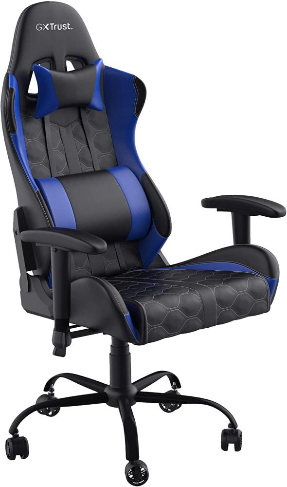Trust Gaming GXT 708B Resto Gaming Stuhl, 360° Drehbar, Bürostuhl mit Abnehmbaren Kissen, Höhenverstellbarer Stuhl für Computer, Abschließbarer Stuhl – Blau Bild 1