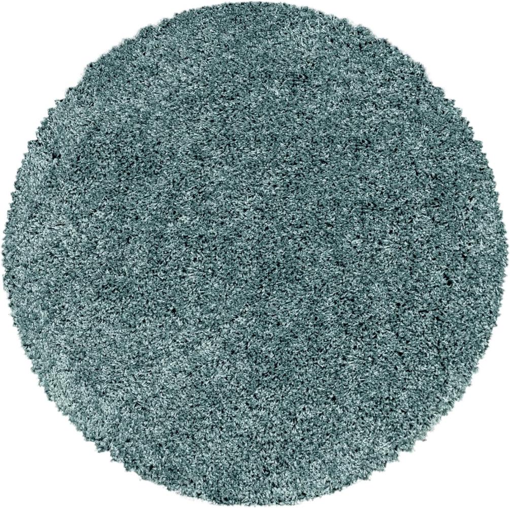 HomebyHome Shaggy Hochflor Teppich Wohnzimmer 120 cm Rund Aqua - Teppich Flauschig, Modern, Plüsch und Extra Weich - Ideal für Schlafzimmer, Esszimmer und als Küchenteppich Bild 1