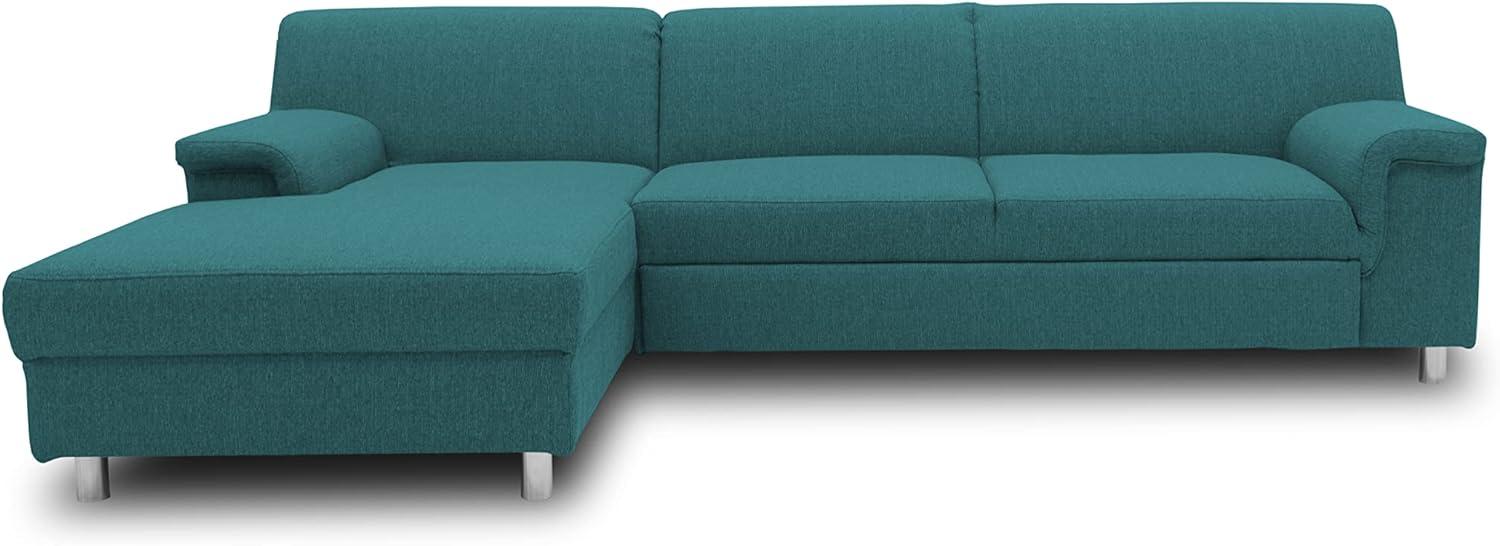 DOMO Collection Junin Ecksofa, Sofa in L-Form mit Schlaffunktion, Couch Polsterecke, Moderne Eckcouch, Petrol, 150 x 251 cm Bild 1