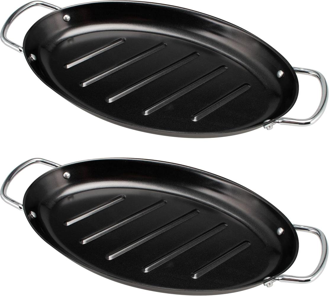 bremermann Grillplatte Fisch-Grillpfanne 2er Set oval, Grillplatte antihaftbeschichtet Bild 1