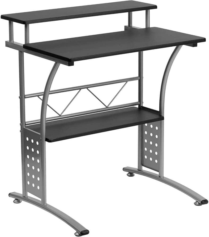 Flash Furniture Clifton Computertisch – Erhöhter PC Tisch mit Monitor-Ablage – Kompakter Schreibtisch im modernen Design – Schwarz Bild 1